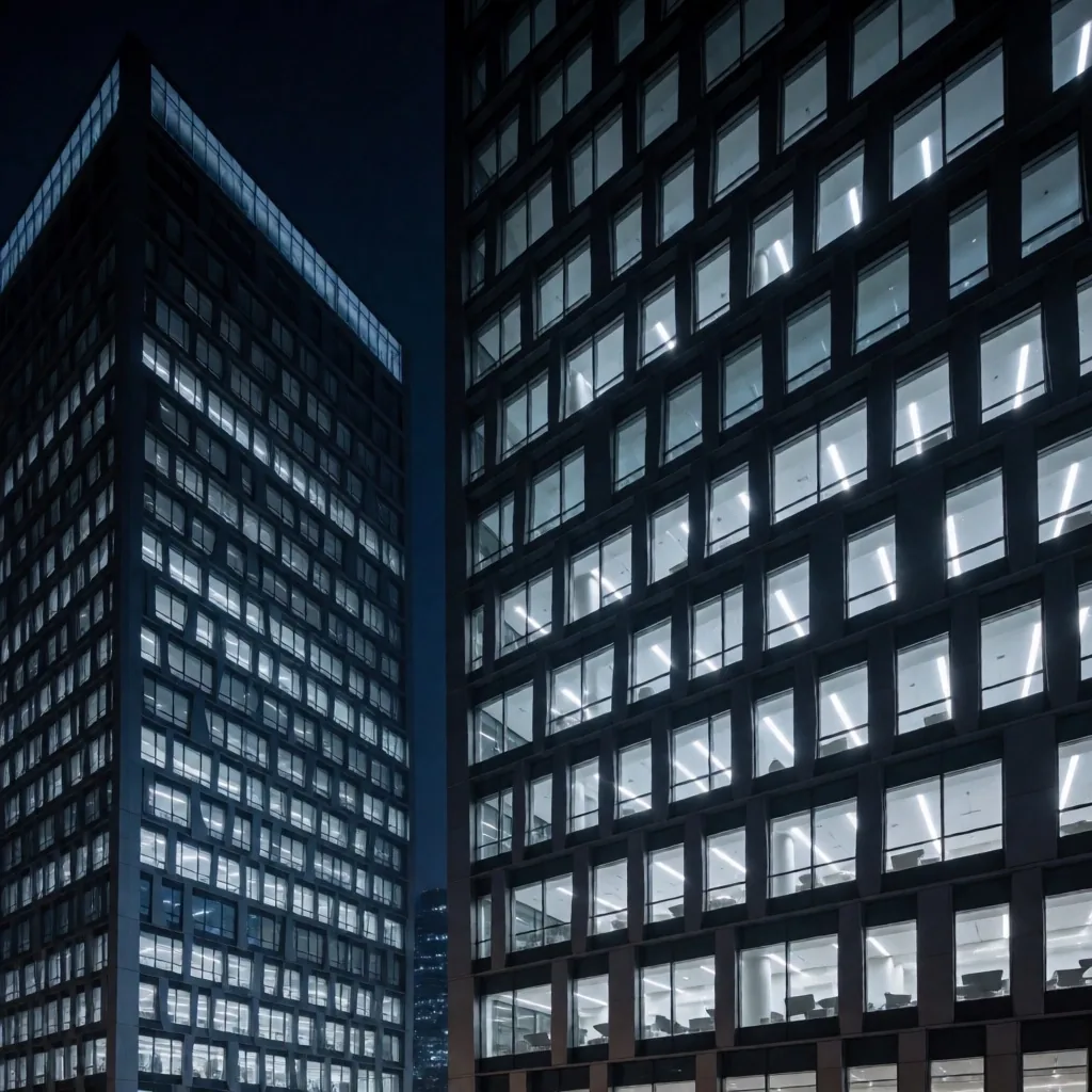 Gece İstanbul finans bölgesi gökdelen silüeti