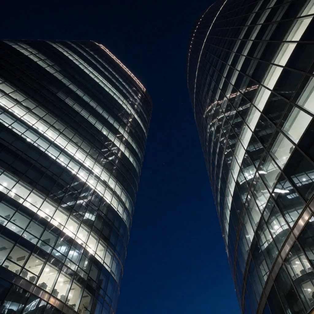 Gece Istanbul cam gökdelen cephesi
